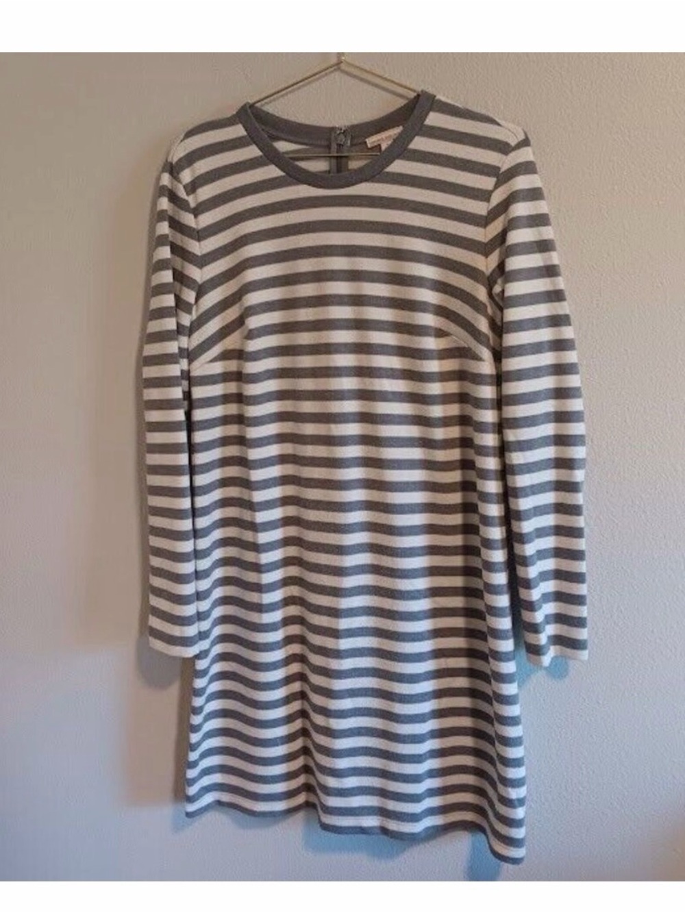Gap Maternity Dress M Medium Gray White Stripe Long Sleeve Zip